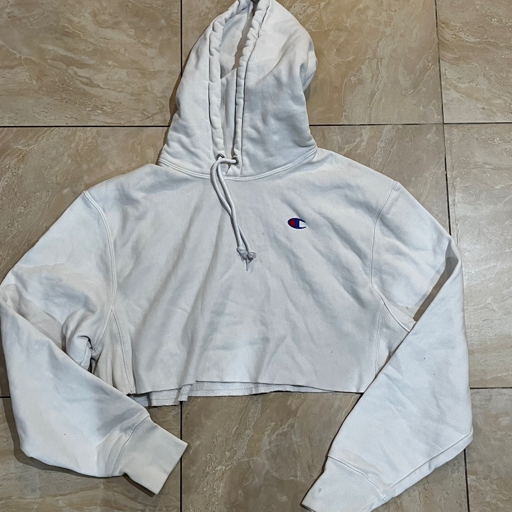 Champion white crop pullover hoodie sweater medium